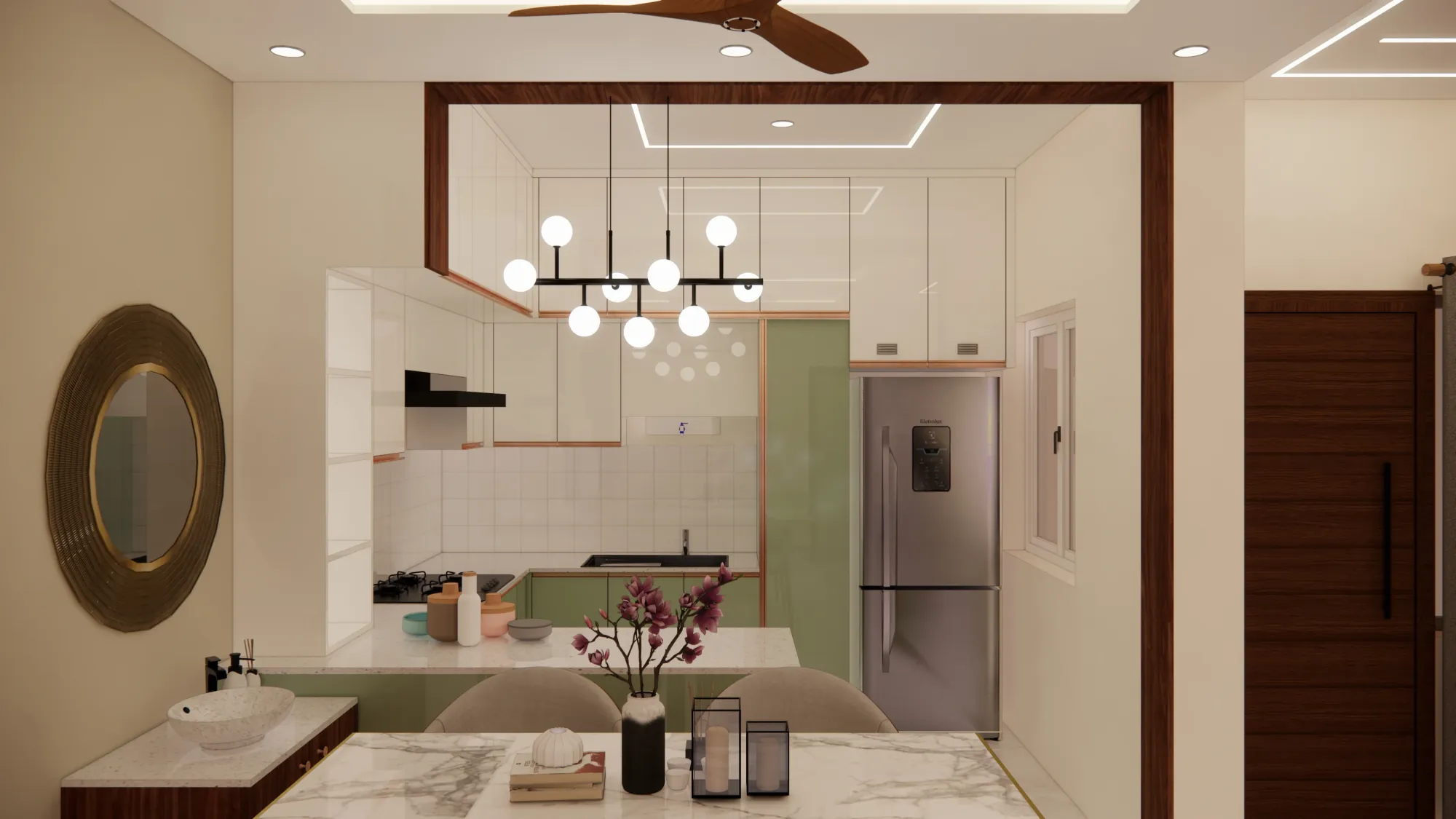 Wooden beam ceiling by HomeOne Interiors Chennai