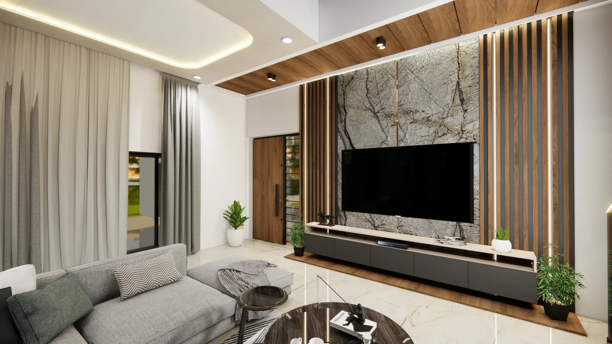 Luxury living room by HomeOne Interiors Chennai