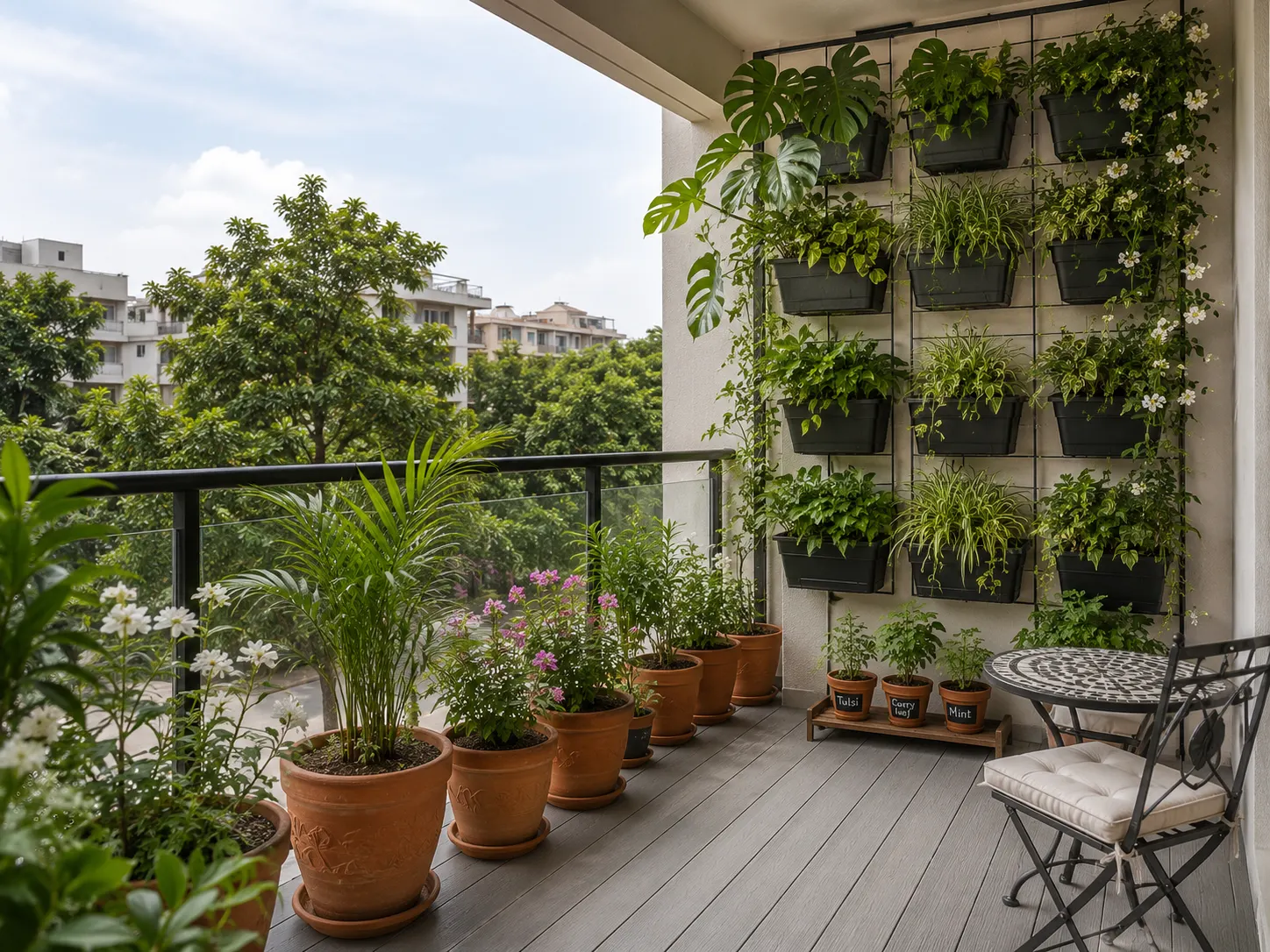 Garden balcony with vertical green wall Chennai apartment