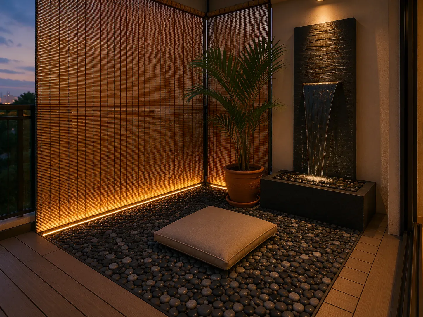 Zen meditation balcony design Chennai apartment
