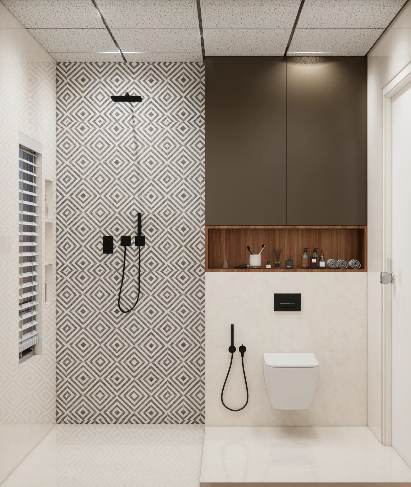 Contemporary bathroom with large format tiles Chennai apartment