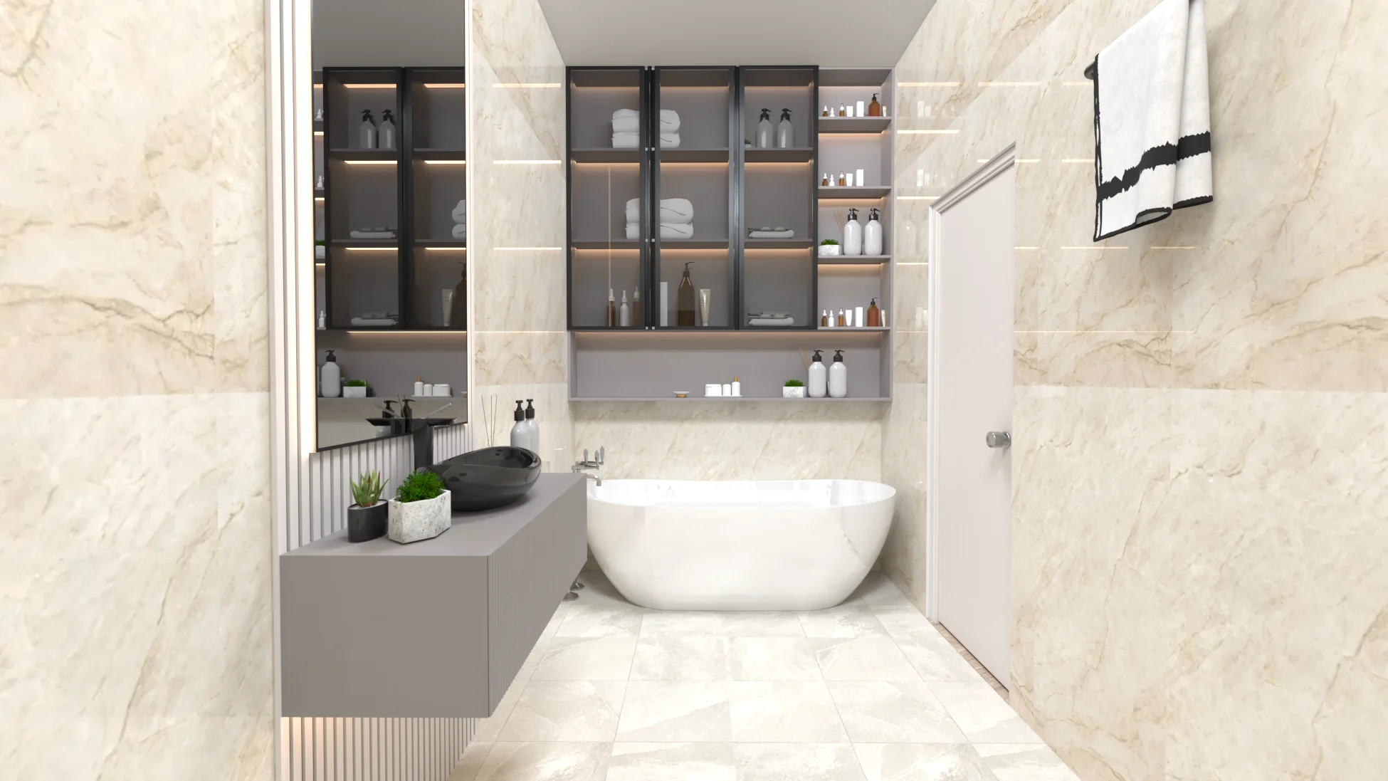 Luxury spa bathroom with freestanding bathtub Chennai villa