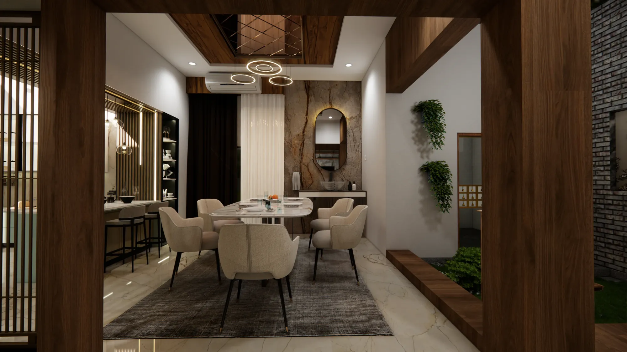 Formal dedicated dining room design in Chennai home