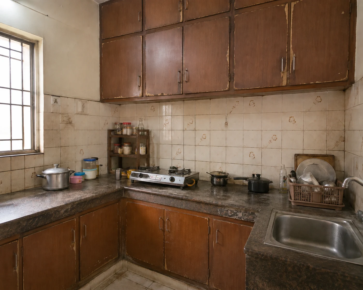 Old kitchen before HomeOne renovation in Chennai