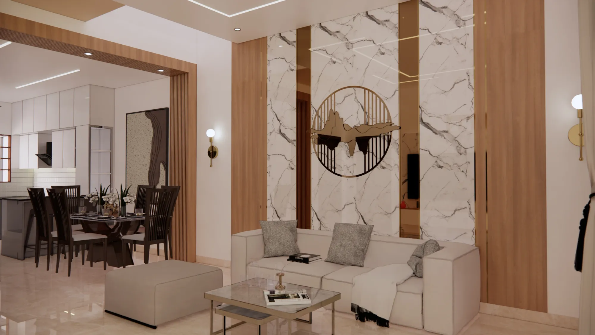 Warm tone lounge by HomeOne Interiors Chennai