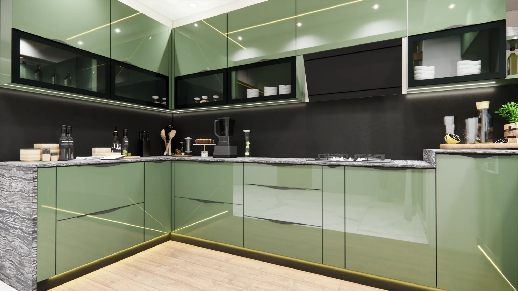 Open plan kitchen with tall units, Anna Nagar Chennai