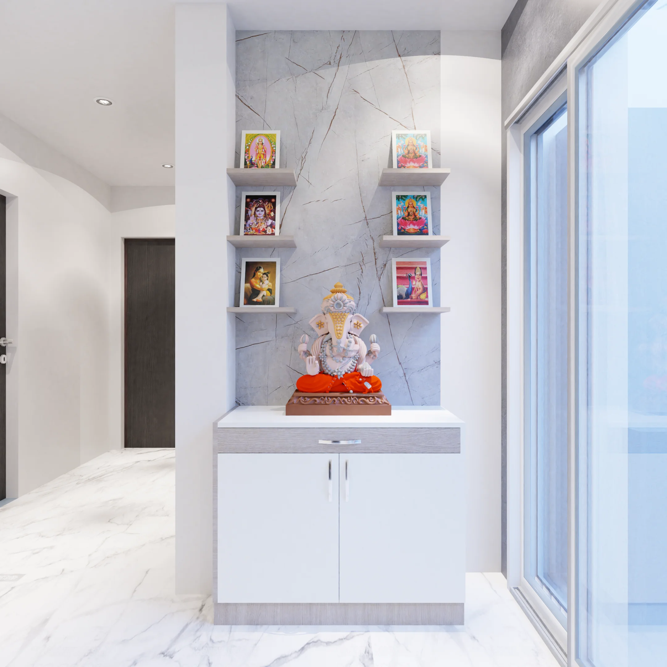 Dedicated pooja room interior in Chennai by HomeOne Interiors