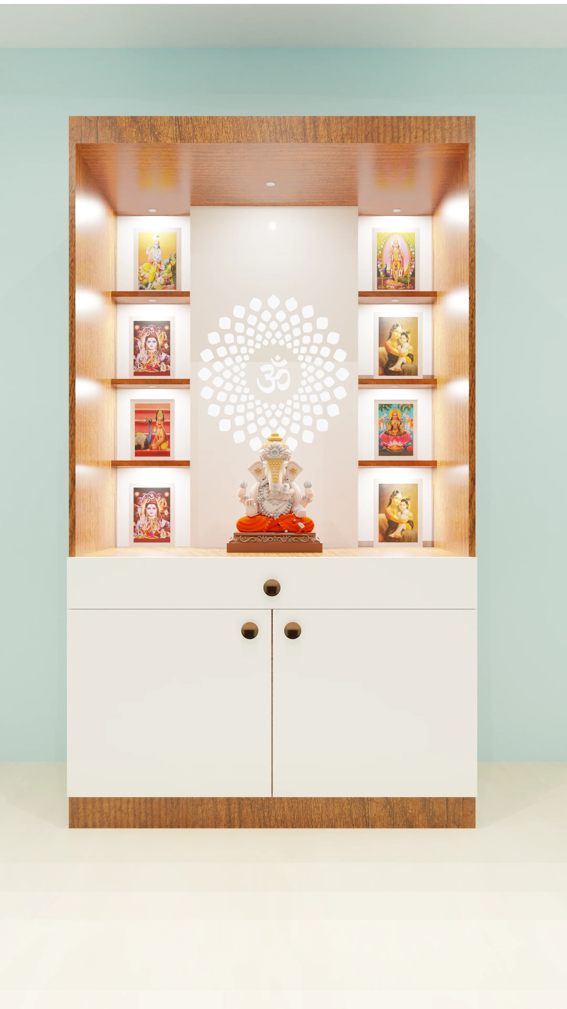 Walk-in mandir design in Chennai by HomeOne Interiors