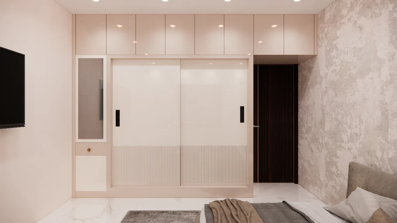 Wardrobe with acrylic shutters and full fittings by HomeOne Velachery